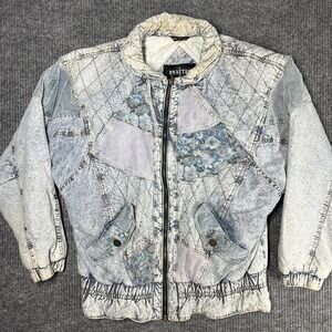 Vintage Braetan 80s Acid Wash Denim Patchwork Quilted Jacket Sleeve Medium Retro